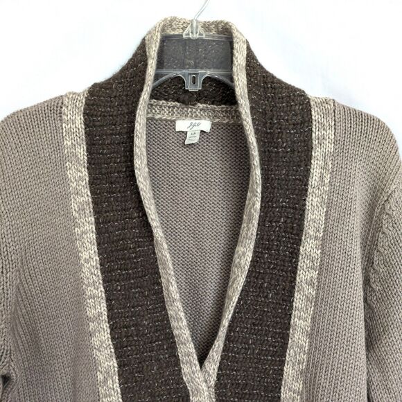 J. Jill Wool Blend Cardigan Sweater Granny Core Cozy Neutral Snap Front Size LP - Picture 3 of 11